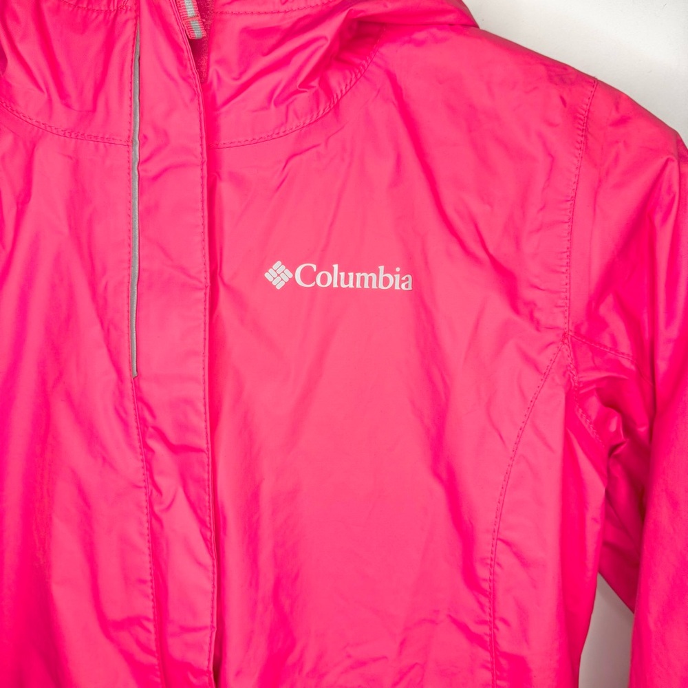 Columbia Kids Windbreaker Zip Up Hooded Rain Jacket in Pink Size Medium - Picture 3 of 6